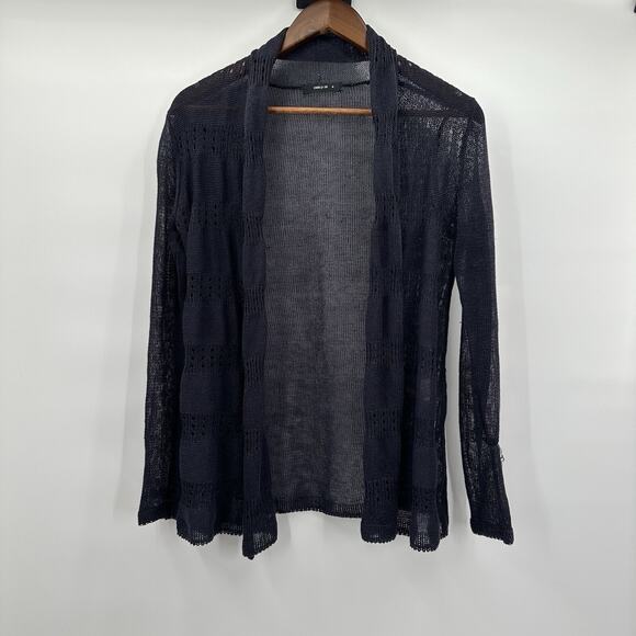 Comme Ca Ism Cardigan Sweater Womens Medium Blue Linen Open Knit Beachy - Picture 1 of 10